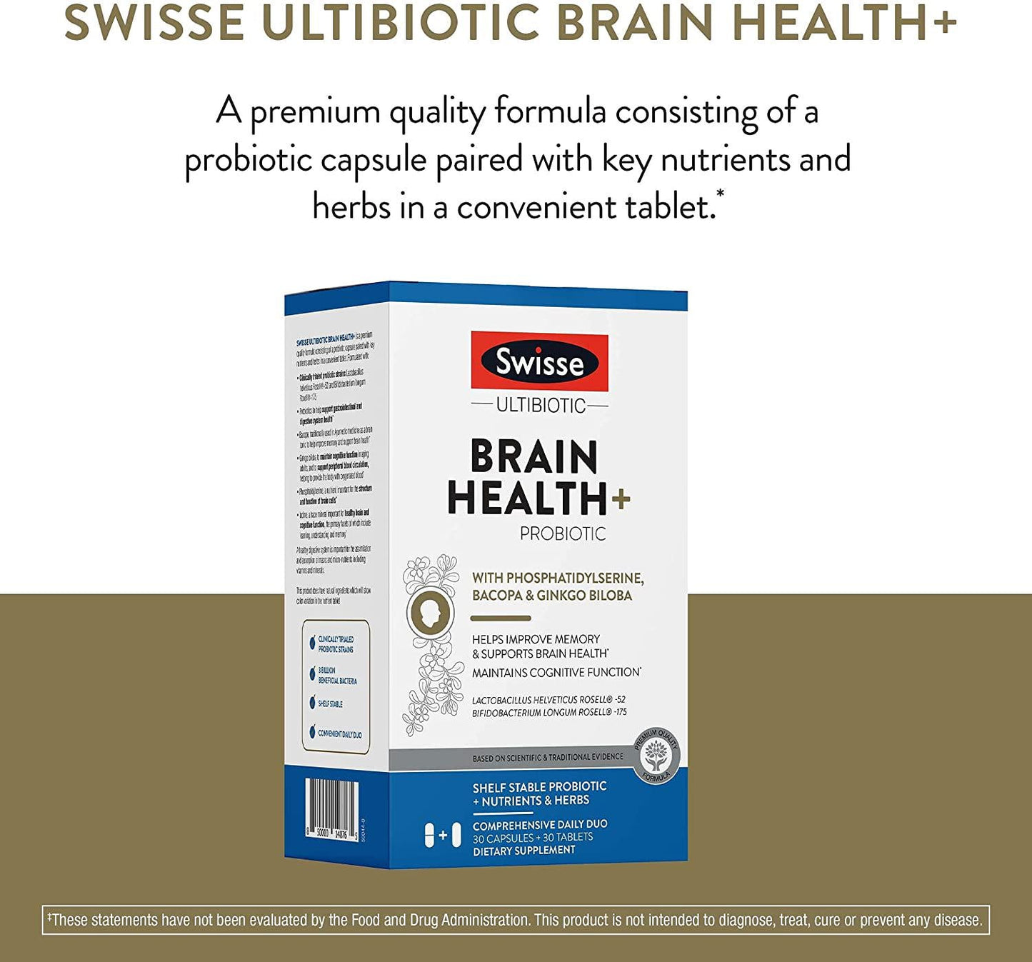 Brain Health Probiotics 3 Billion CFU |Probiotics for Women, Probiotics for Men and Adults, Alleviate Mental Stress, Supporting Cognitive Function, Natural | Shelf Stable | 30 Servings