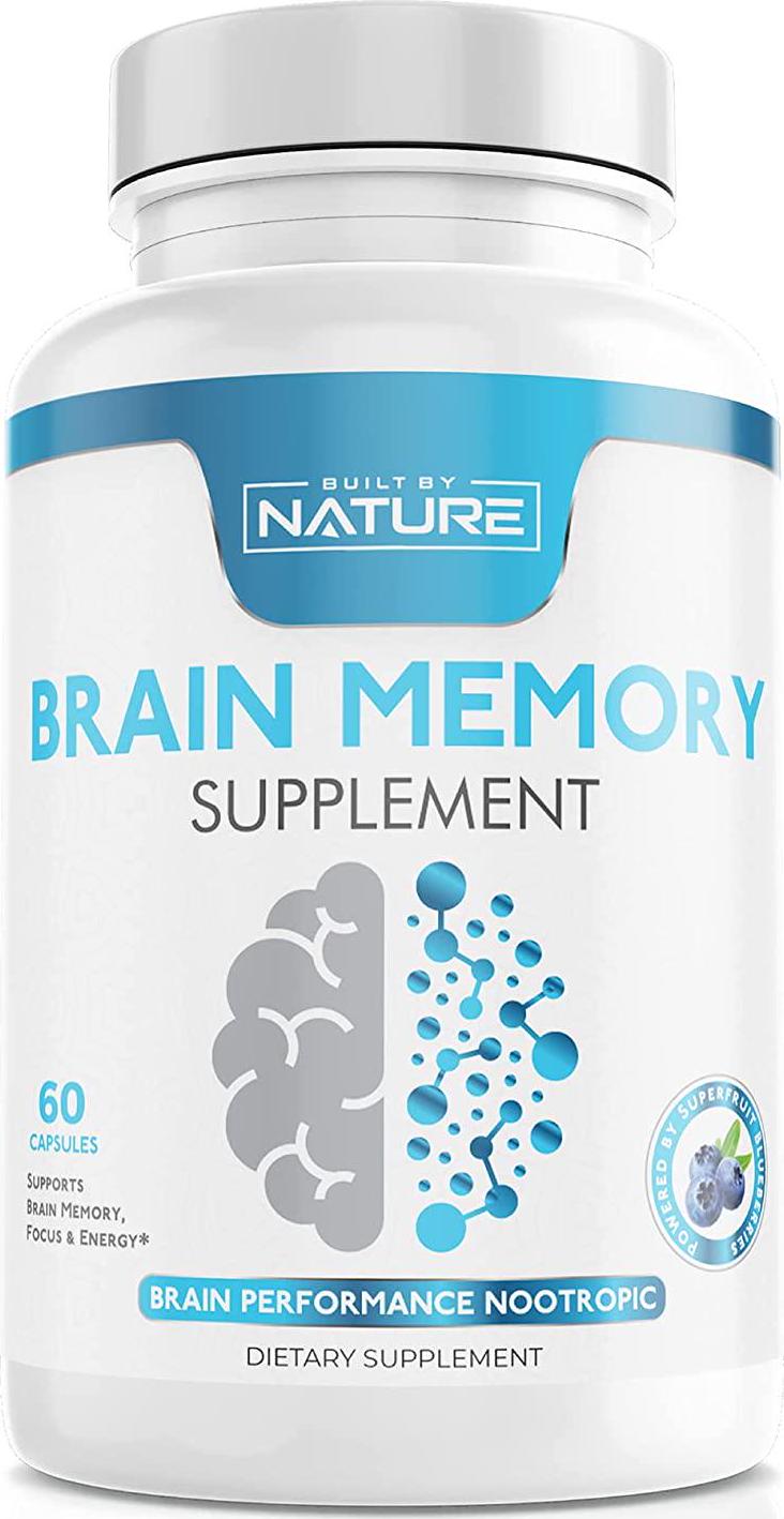 Brain Memory Supplement Nootropic Booster with Citicoline (CDP Choline), Bacopa Monnieri and Blueberry Extract to Support Focus, Memory, Energy and Brain Performance, Made in USA, 60 Capsules