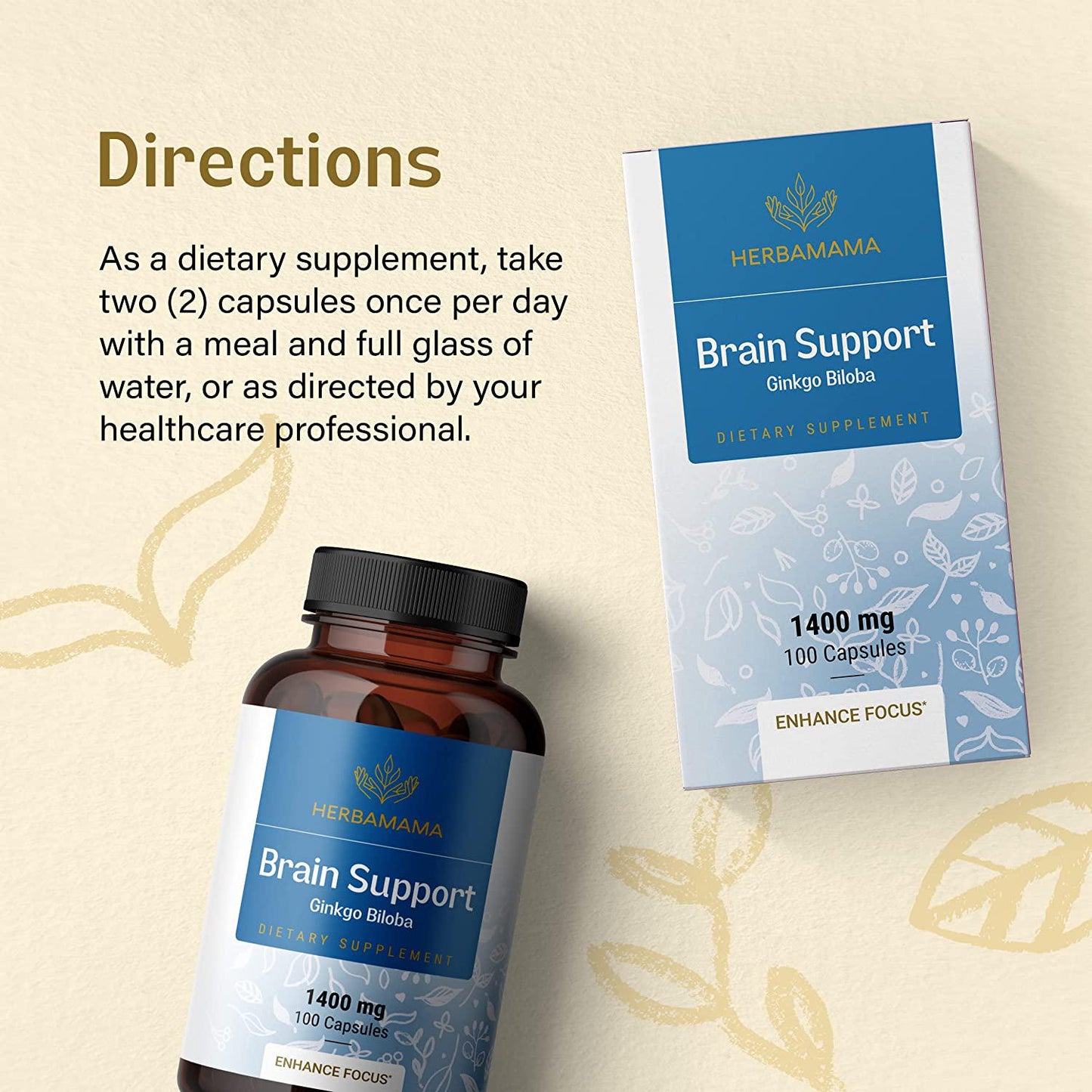 Brain Supplement 1400 mg per Serving | Filled with Ginkgo Biloba, Panax Ginseng, Bacopa Monnieri, Ashwagandha | Brain Booster for Enhanced Mental Focus, Memory, Clarity | Promotes Energy Performance