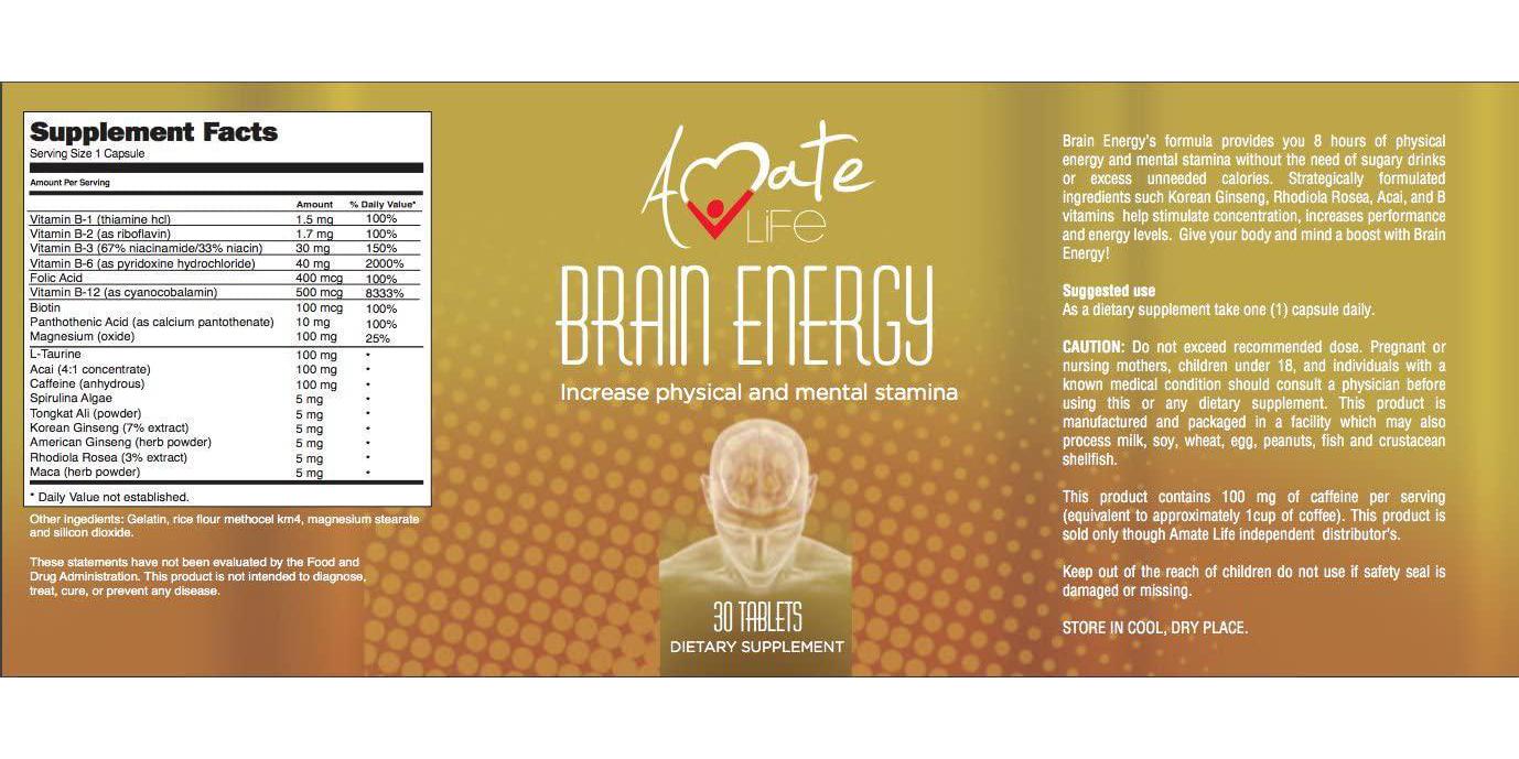 Brain Supplement with Vitamin b12 Enhance Focus, Concentration, Mental Energy No Crash orJitters B Complex Rodhiola Rosea Caffeine Ginseng Maca for Women and Men 30 Capsules by Amate Life