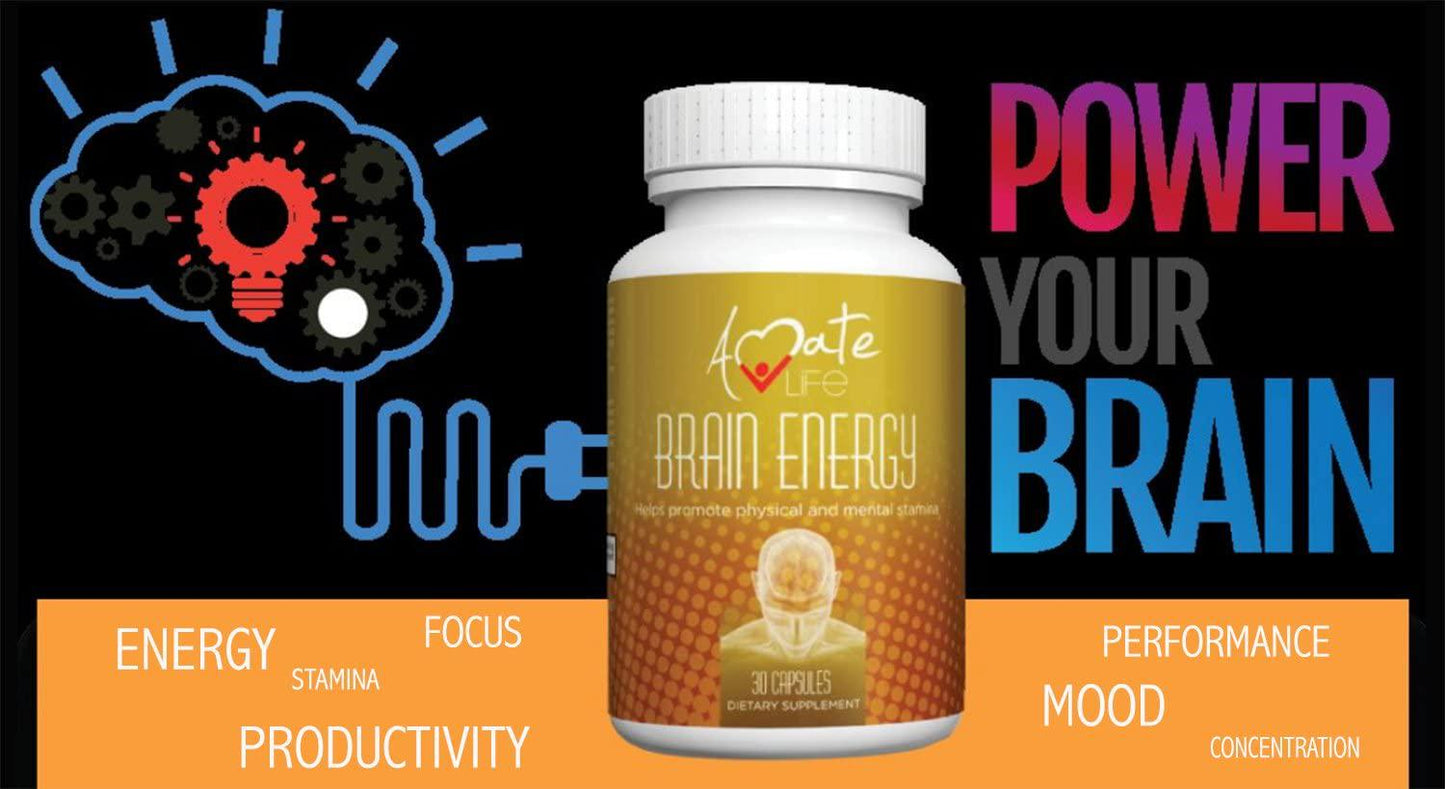Brain Supplement with Vitamin b12 Enhance Focus, Concentration, Mental Energy No Crash orJitters B Complex Rodhiola Rosea Caffeine Ginseng Maca for Women and Men 30 Capsules by Amate Life