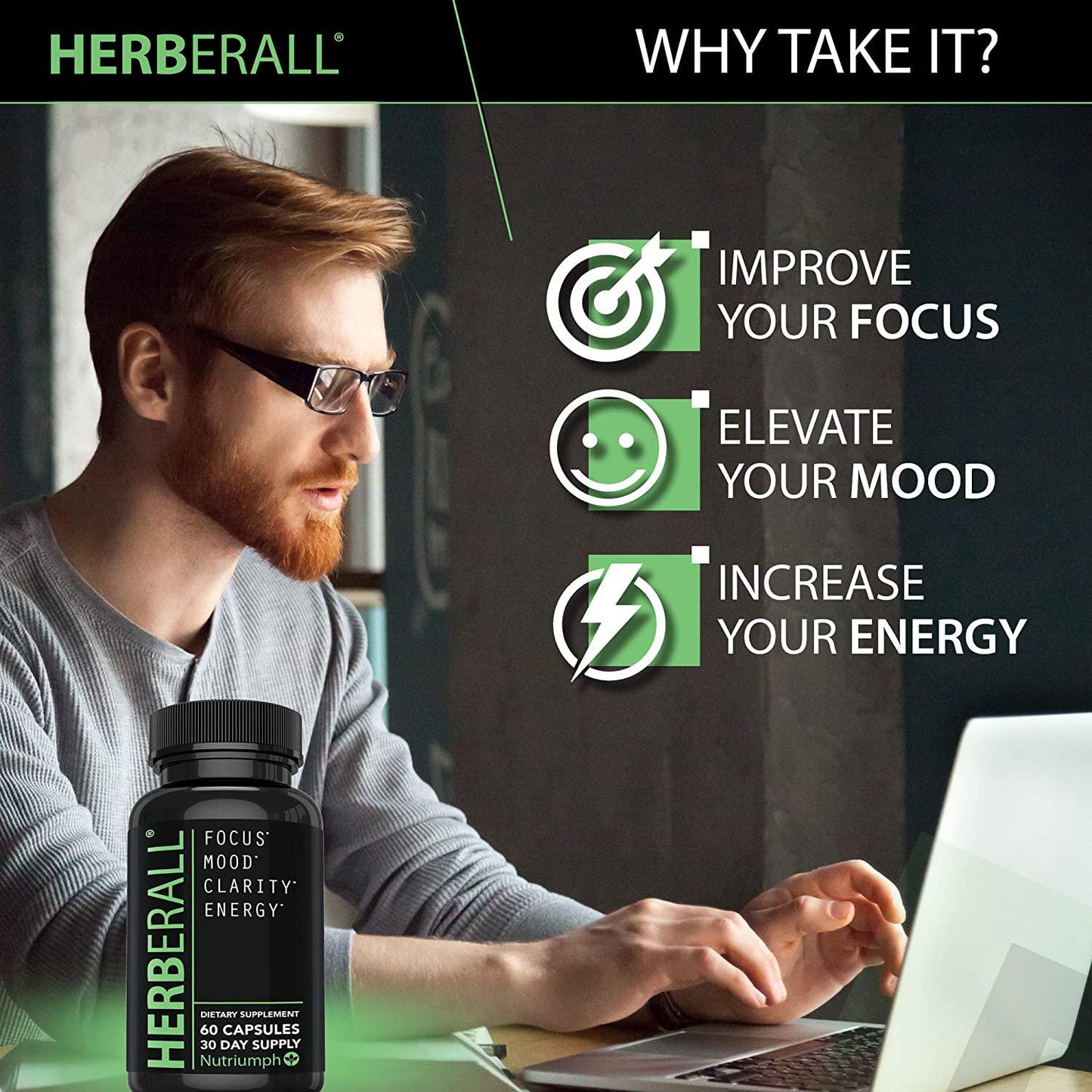 Brain Supplements – Memory Supplements 100% Plant Based – Vegan Friendly Brain Supplements to Improve Memory and Concentration, Boost Focus, Enhance Clarity and Lift Mood – Brain Vitamins by Herberall