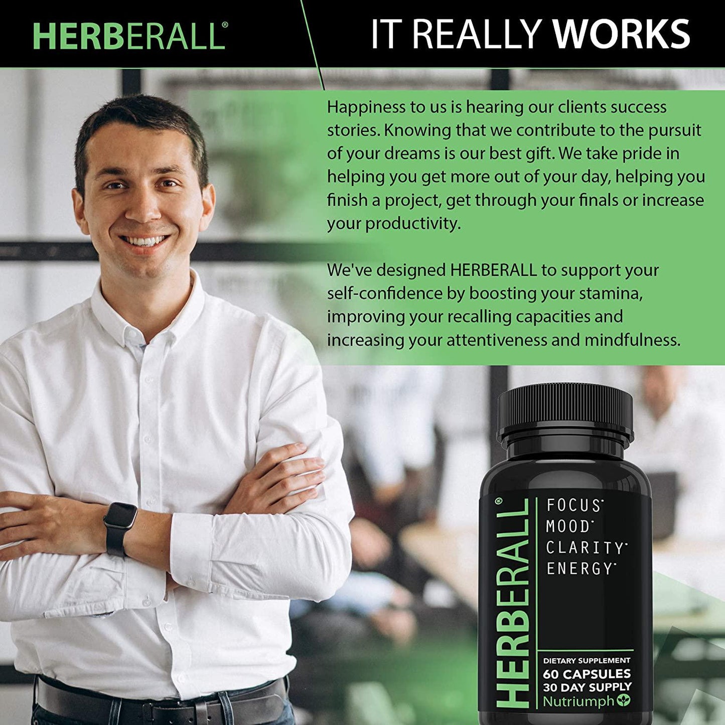Brain Supplements – Memory Supplements 100% Plant Based – Vegan Friendly Brain Supplements to Improve Memory and Concentration, Boost Focus, Enhance Clarity and Lift Mood – Brain Vitamins by Herberall