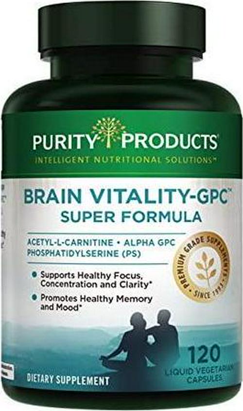 Brain Vitality-GPC Super Formula by Purity Products - Acetyl L-Carnitine HCI + Alpha GPC + Phosphatidlyserine - Supports Normal Concentration and Mental Clarity - 120 Caps