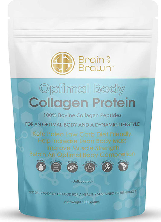 Brain and Brawn Collagen Protein, Hydrolyzed Collagen Peptides, 90% Protein, Skin Hair Nails health, gut health, joint health 300g (20 Serves)
