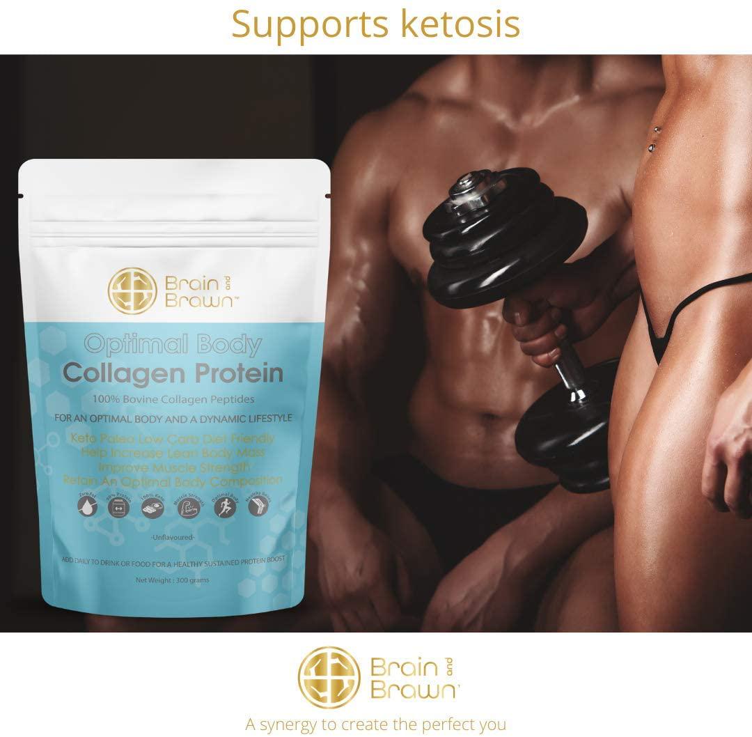 Brain and Brawn Collagen Protein, Hydrolyzed Collagen Peptides, 90% Protein, Skin Hair Nails health, gut health, joint health 300g (20 Serves)