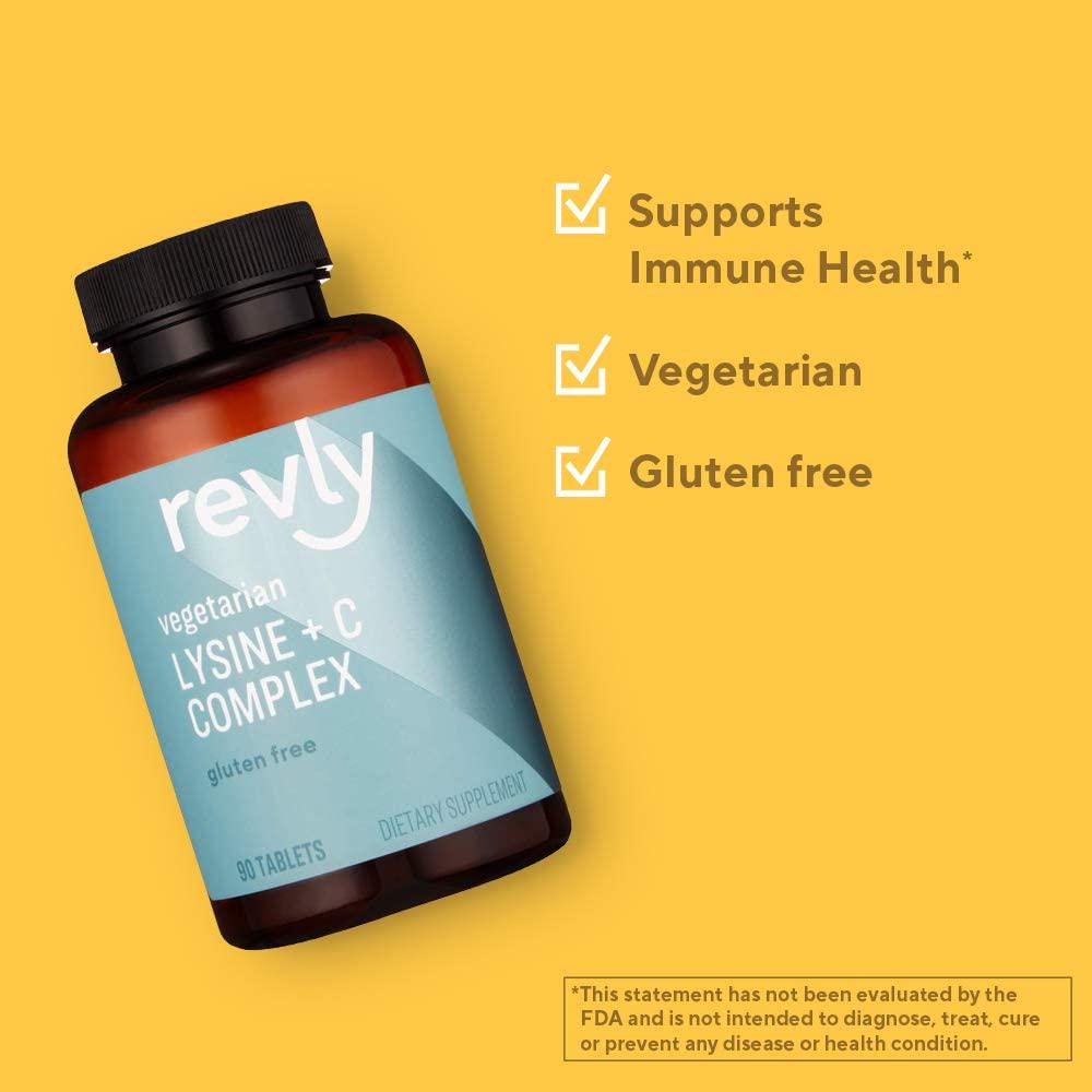 Brand - Revly Lysine + C Complex, 1000 mg L-Lysine and 66 mg Vitamin C per Serving (2 Tablets), Supports Immune Health, 90 Tablets, Gluten Free