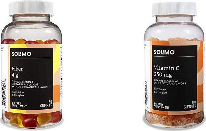 Brand - Solimo Fiber 4g, 90 Gummies (2 Gummies per Serving) and Solimo Vitamin C 250mg, 150 Gummies (2 Gummies per Serving)
