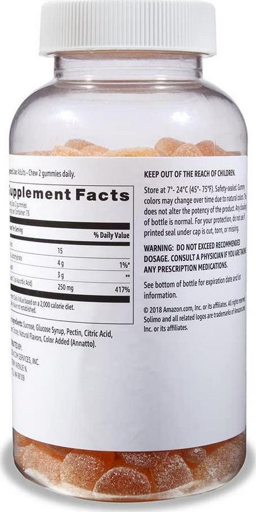 Brand - Solimo Fiber 4g, 90 Gummies (2 Gummies per Serving) and Solimo Vitamin C 250mg, 150 Gummies (2 Gummies per Serving)