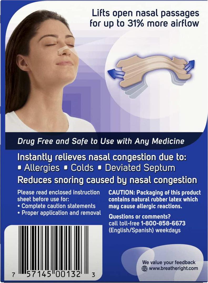 Breathe Right Original Nose Strips to Reduce Snoring and Relieve Nose Congestion, Tan, 30 Count (Packaging May Vary)