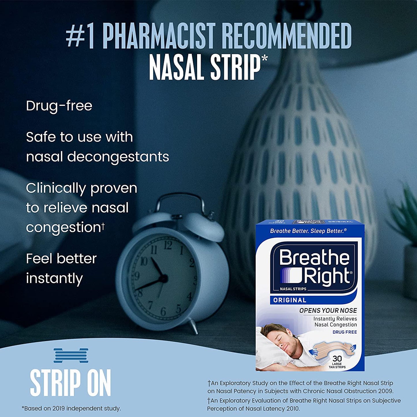 Breathe Right Original Nose Strips to Reduce Snoring and Relieve Nose Congestion, Tan, 30 Count (Packaging May Vary)