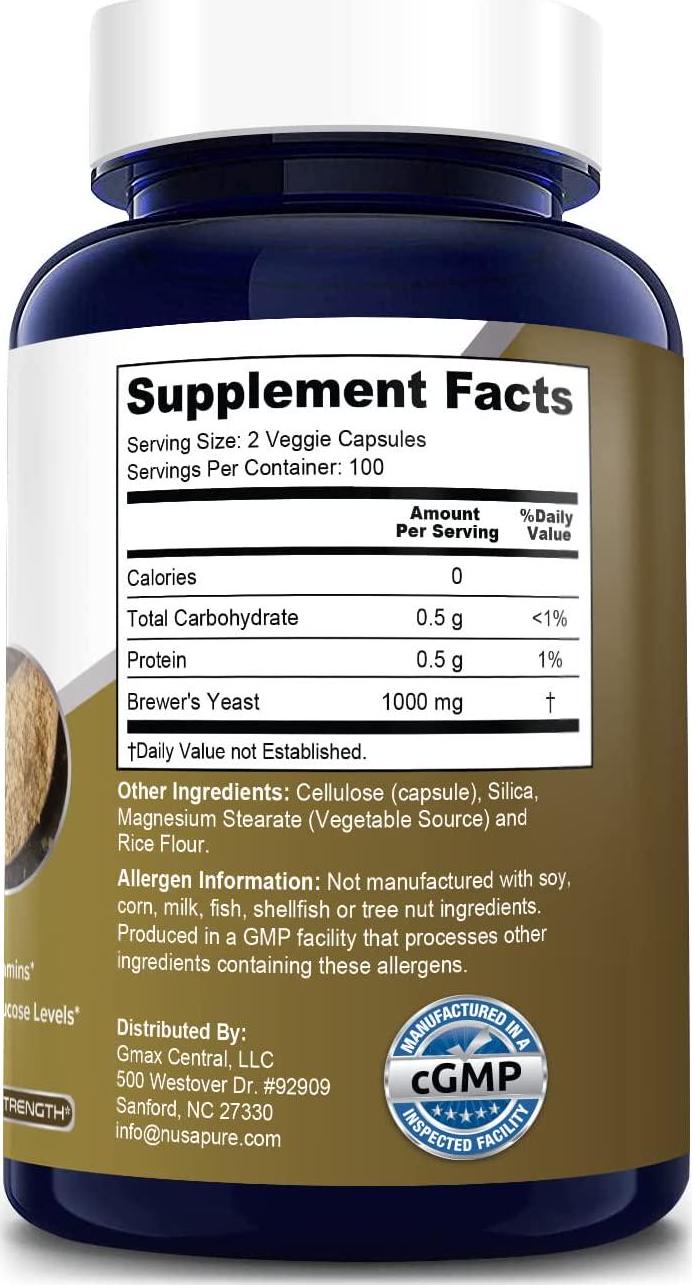 Brewers Yeast 1000mg 200 Vegetarian Caps (Non-GMO and Gluten Free) Supports Heart Health and Digestion