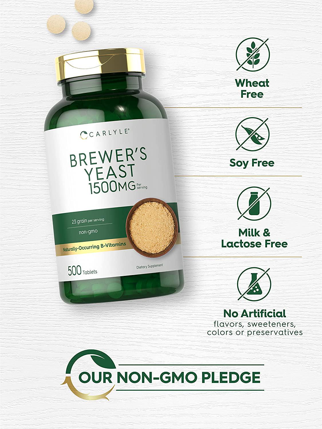 Brewers Yeast Tablets | 1500mg | 500 Count | Non-GMO and Gluten Free | by Carlyle
