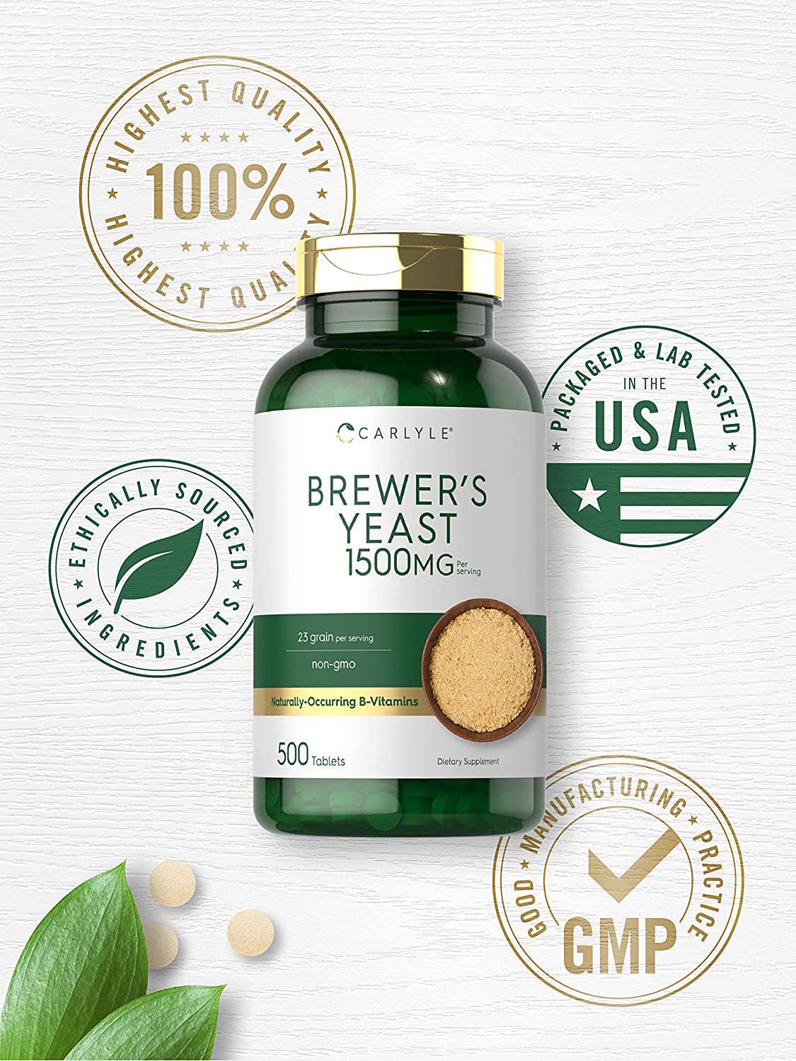 Brewers Yeast Tablets | 1500mg | 500 Count | Non-GMO and Gluten Free | by Carlyle