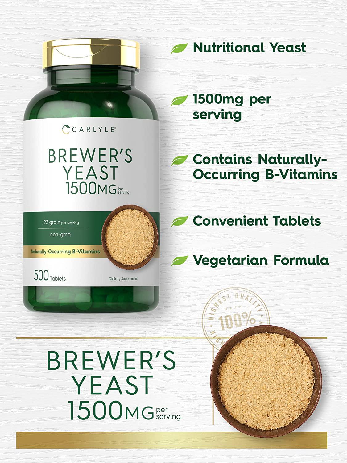 Brewers Yeast Tablets | 1500mg | 500 Count | Non-GMO and Gluten Free | by Carlyle