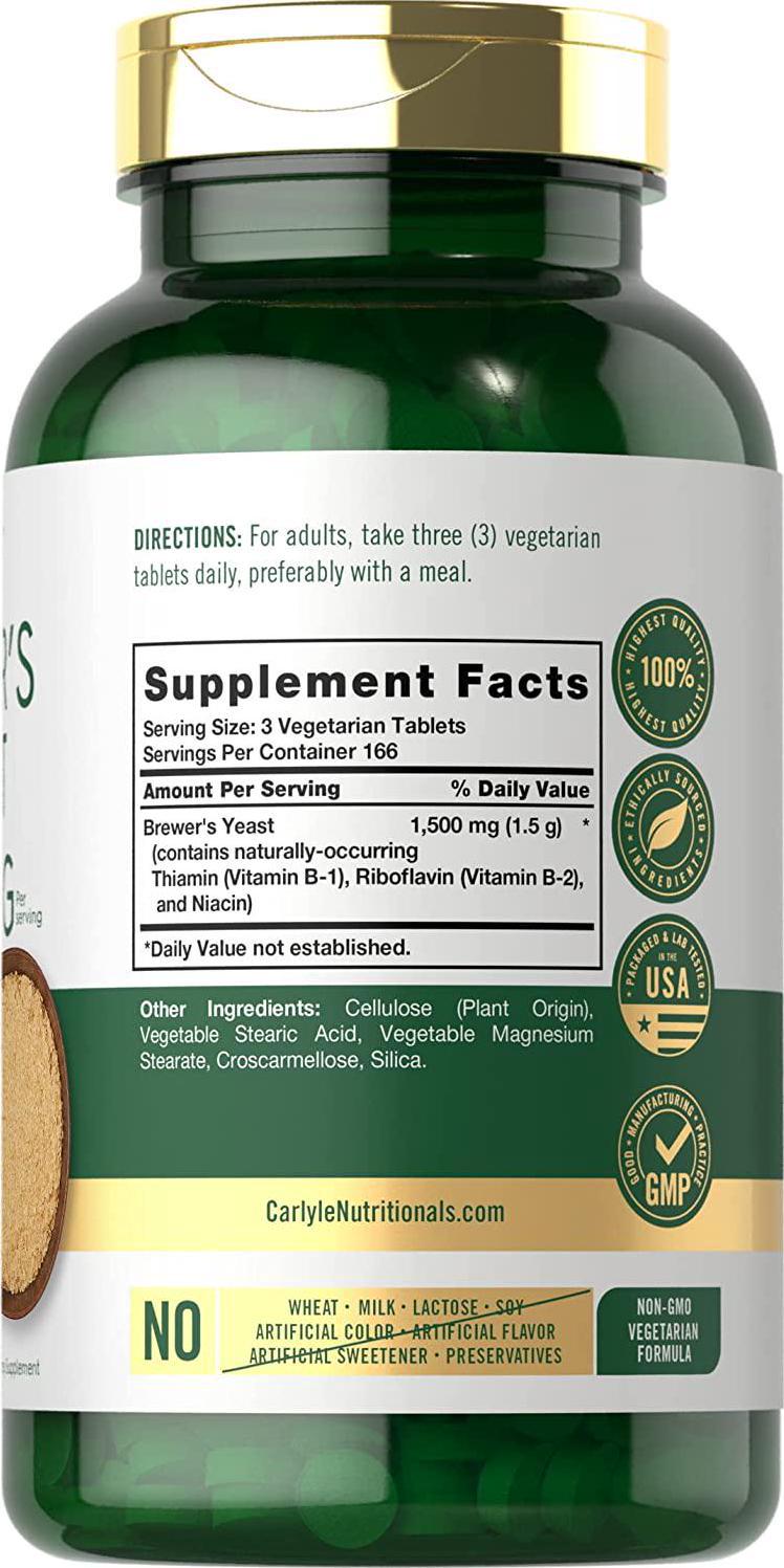 Brewers Yeast Tablets | 1500mg | 500 Count | Non-GMO and Gluten Free | by Carlyle