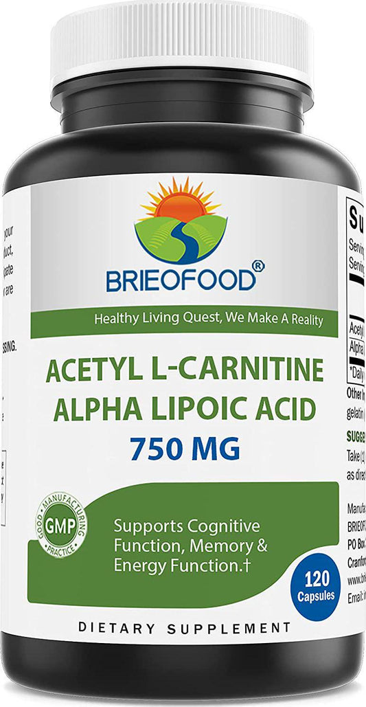 Brieofood Acetyl L-Carnitine Alpha Lipoic Acid ( ALA ALC) 750 mg 120 Capsules