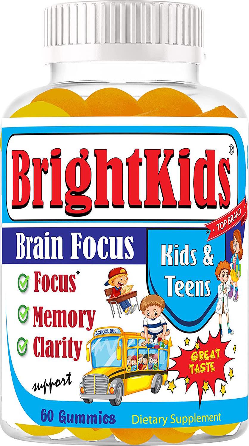 Bright Kids Focus Formula 60 Gummies Focus Attention Booster for Kids Memory Brain MultiVitamin Omega DHA Gummy Chewables Natural Brain Supplements