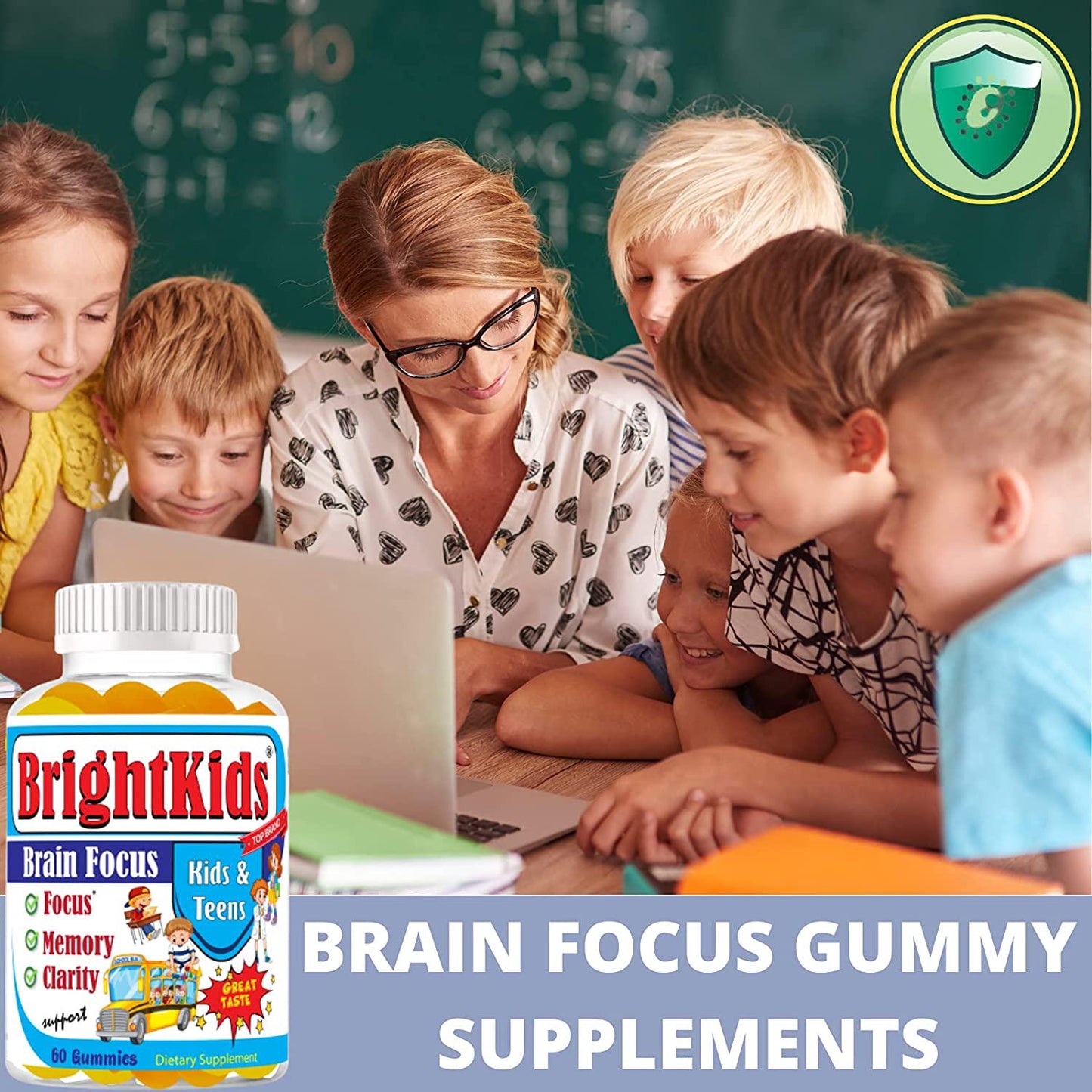 Bright Kids Focus Formula 60 Gummies Focus Attention Booster for Kids Memory Brain MultiVitamin Omega DHA Gummy Chewables Natural Brain Supplements