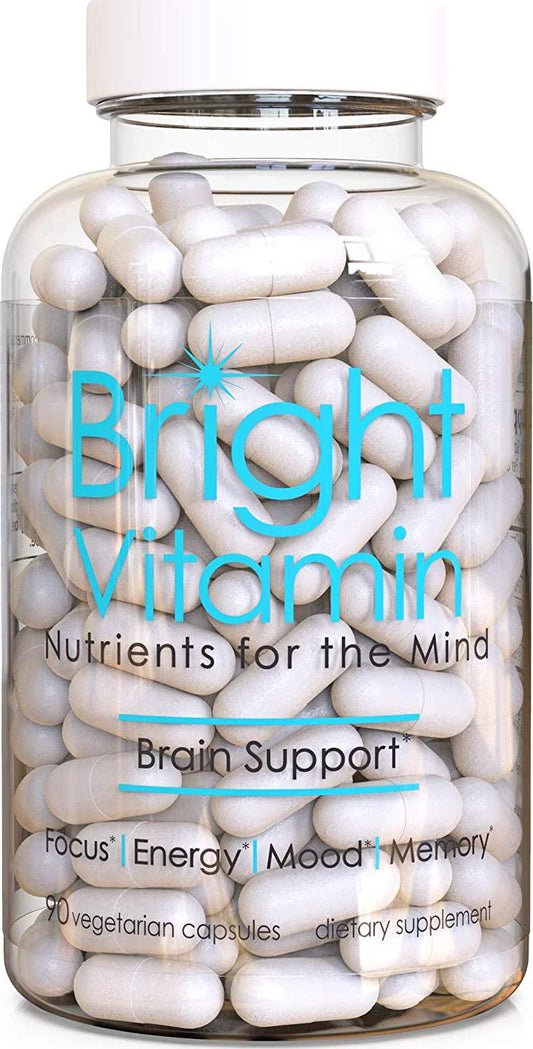 Bright Vitamin Nootropic Supplement and Brain Booster Mental Sharpness, Focus, Energy, Memory and Mood Balance Alpha GPC, L-Theanine, ALCAR, NALT, Vitamin D 90 Capsules