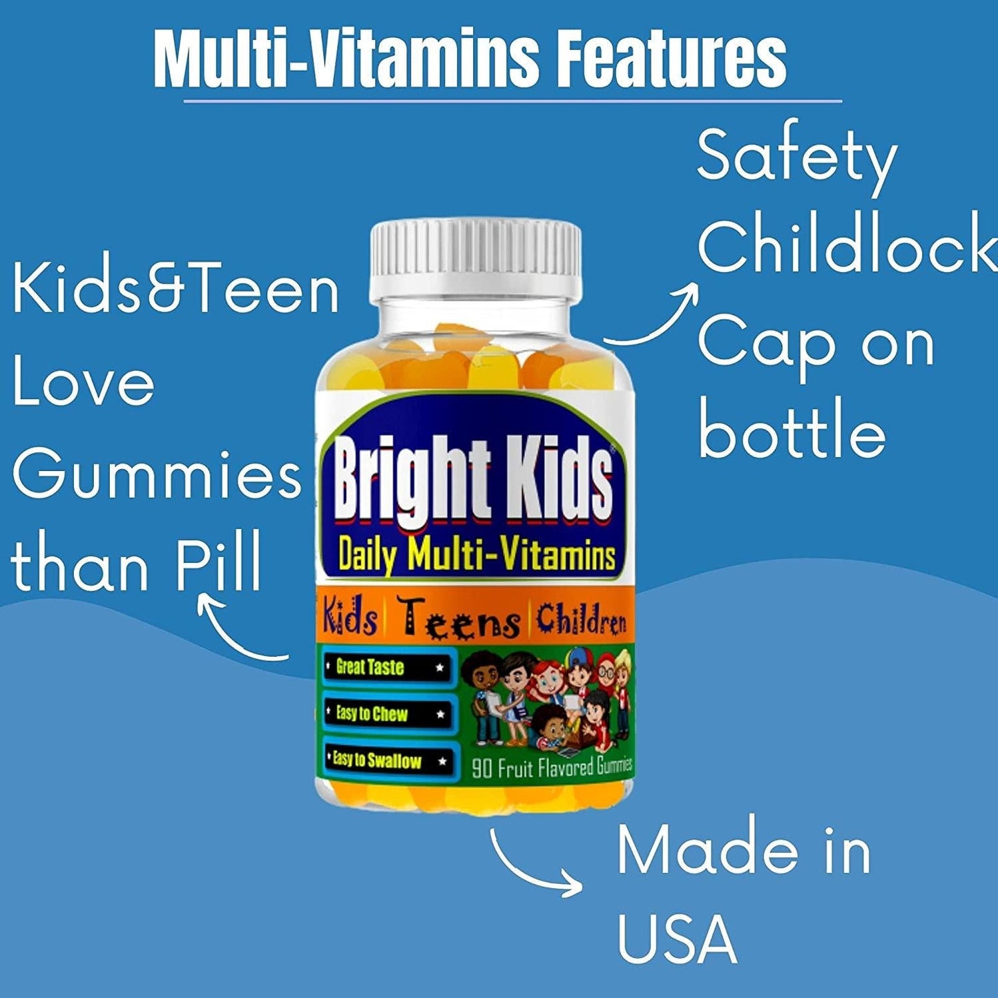 Brightkids Multivitamin Gummies, Kids Multivitamin Support Immune System Support, Fuel Growth and Overall Health Kids Gummy multivitamin with Vitamin A C D B6 B12 and Zinc for kids