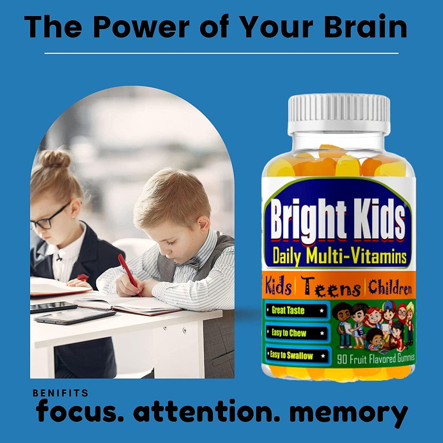 Brightkids Multivitamin Gummies, Kids Multivitamin Support Immune System Support, Fuel Growth and Overall Health Kids Gummy multivitamin with Vitamin A C D B6 B12 and Zinc for kids