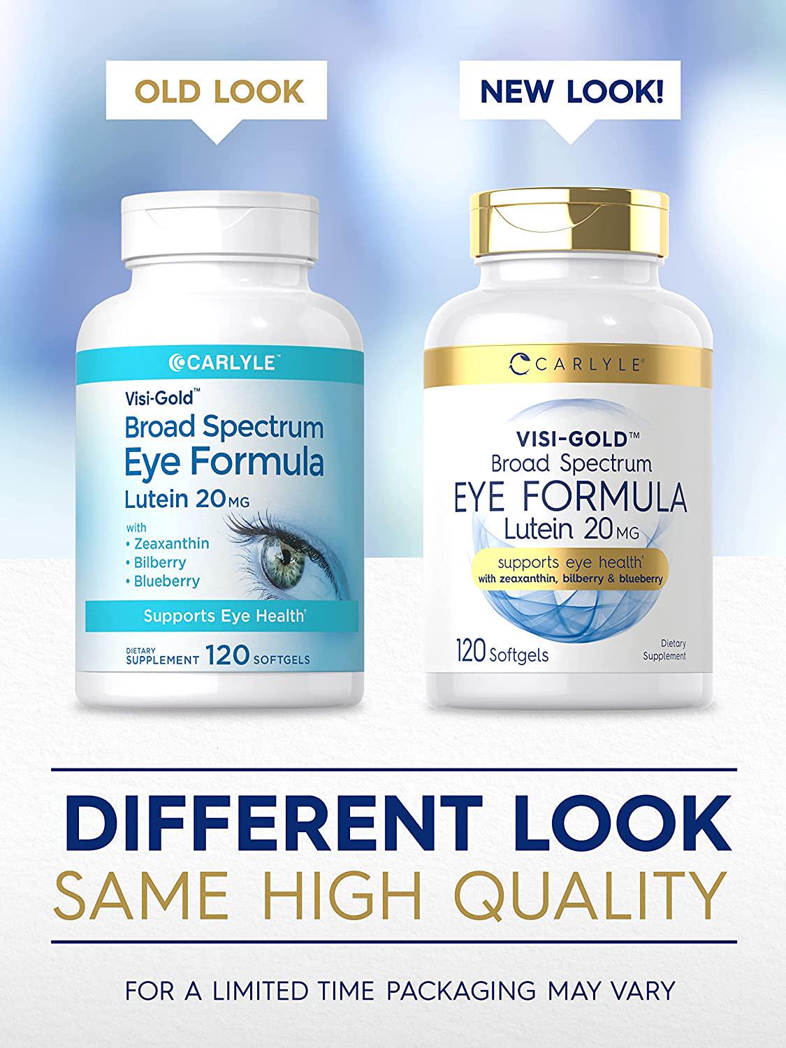 Broad Spectrum Eye Health Vitamins | 120 Softgels | with Lutein 20mg, Zeaxanthin, Bilberry and Blueberry | Non-GMO, Gluten Free Supplement | by Carlyle