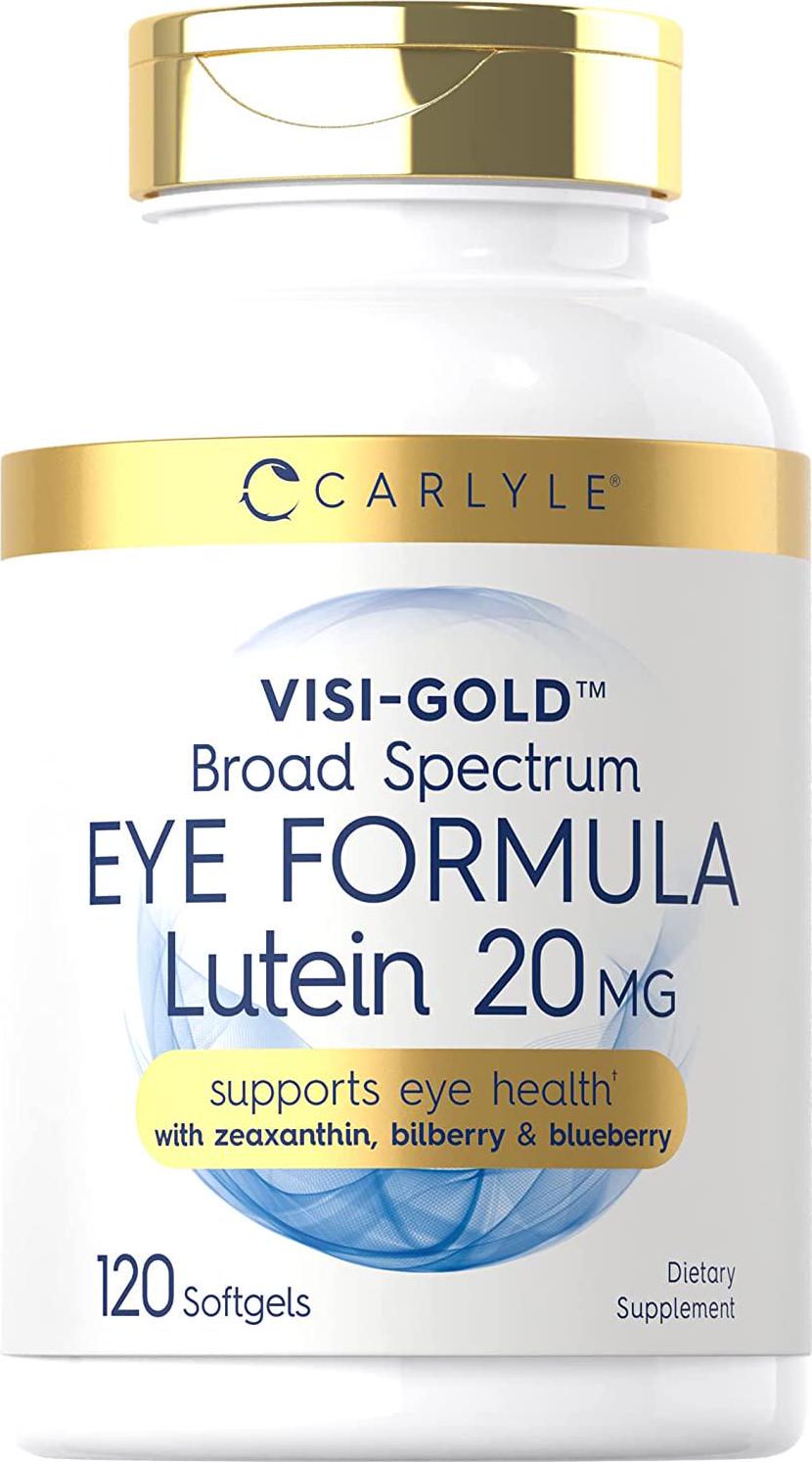 Broad Spectrum Eye Health Vitamins | 120 Softgels | with Lutein 20mg, Zeaxanthin, Bilberry and Blueberry | Non-GMO, Gluten Free Supplement | by Carlyle