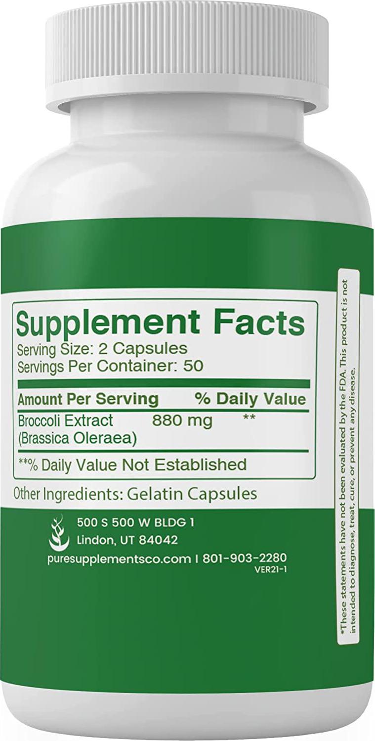 Broccoli Sprout Extract Capsules (100 Capsules, 880 mg per Serving) (2 Capsules/Serving) by Pure Organic Ingredients, Supports Healthy Cholesterol Levels*, Strengthens Immune System*, Detoxifies*