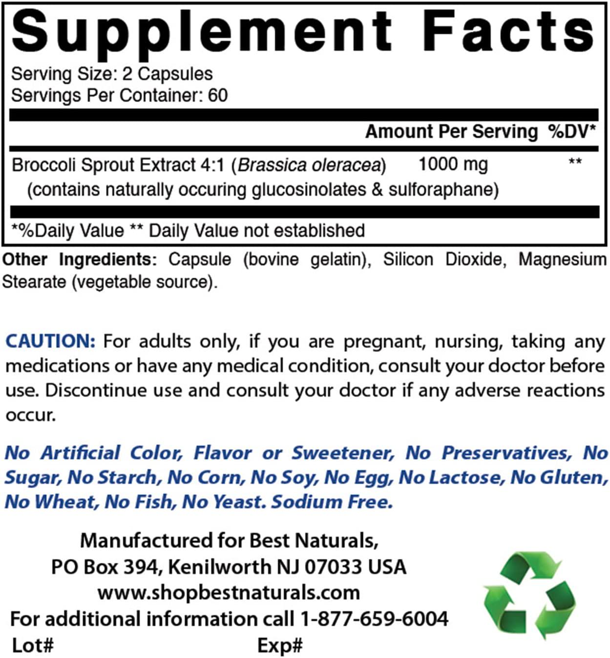 Broccoli Sprouts 1000 Mg Per Serving 120 Capsules by Best Naturals - Manufactured in a USA Based GMP Certified Facility and Third Party Tested for Purity. Guaranteed!! (2)