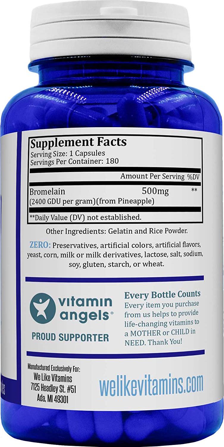 Bromelain 500mg - 180 Capsules - Bromelain Supplement - Proteolytic Enzymes from Pineapple Supporting Nutrient Absorption and Digestion 2400 GDU/g