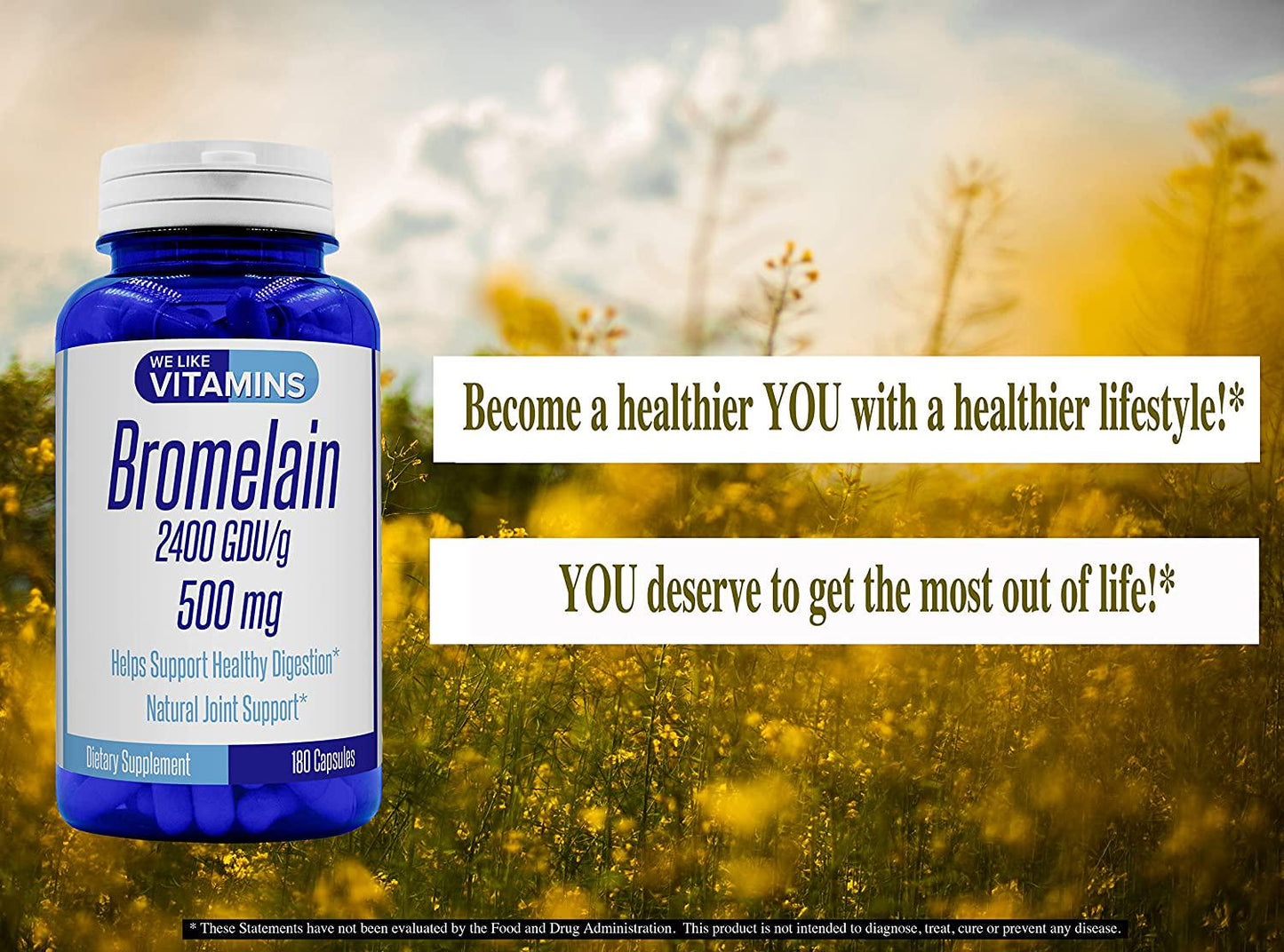 Bromelain 500mg - 180 Capsules - Bromelain Supplement - Proteolytic Enzymes from Pineapple Supporting Nutrient Absorption and Digestion 2400 GDU/g