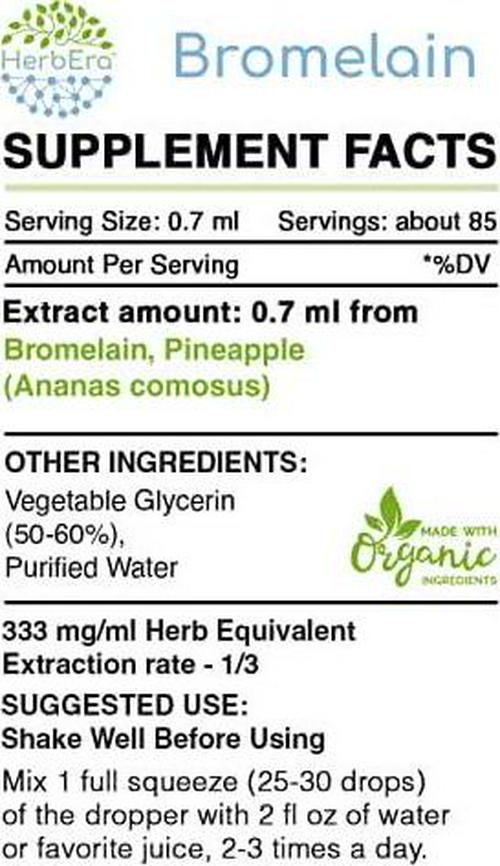 Bromelain B60 Alcohol-Free Herbal Extract Tincture, Super-Concentrated Wildcrafted Bromelain, Pineapple (Ananas comosus) (2 fl oz)