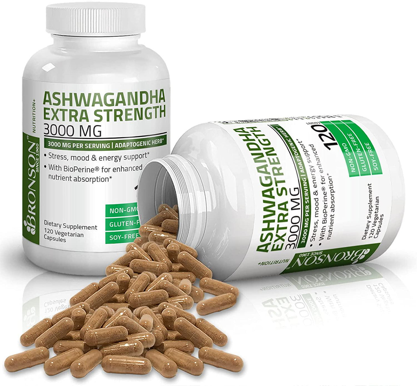 Bronson Ashwagandha Extra Strength 3000 mg per Serving, Stress and Mood Support with BioPerine - Non GMO, 120 Vegetarian Capsules