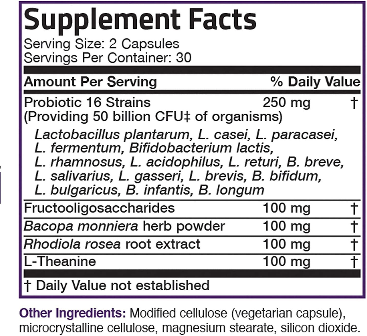 Bronson Brain + Mood Probiotic 50 Billion CFU Plus Prebiotic with L-Theanine, Bacopa and Rhodiola Non-GMO, 60 Vegetarian Capsules