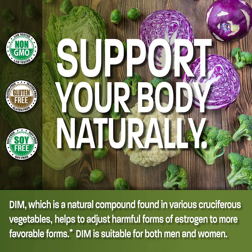 Bronson DIM 200 mg with BioPerine for Enhanced Absorption - Diindolymethane - Estrogen Metabolism and Maintains Balanced Hormone Levels, 60 Vegetarian Capsules