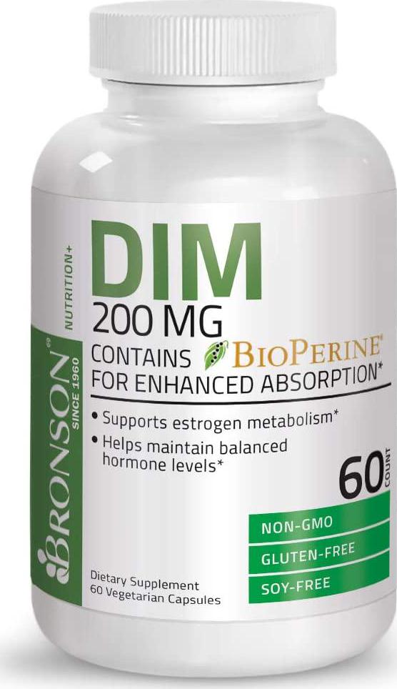 Bronson DIM 200 mg with BioPerine for Enhanced Absorption - Diindolymethane - Estrogen Metabolism and Maintains Balanced Hormone Levels, 60 Vegetarian Capsules