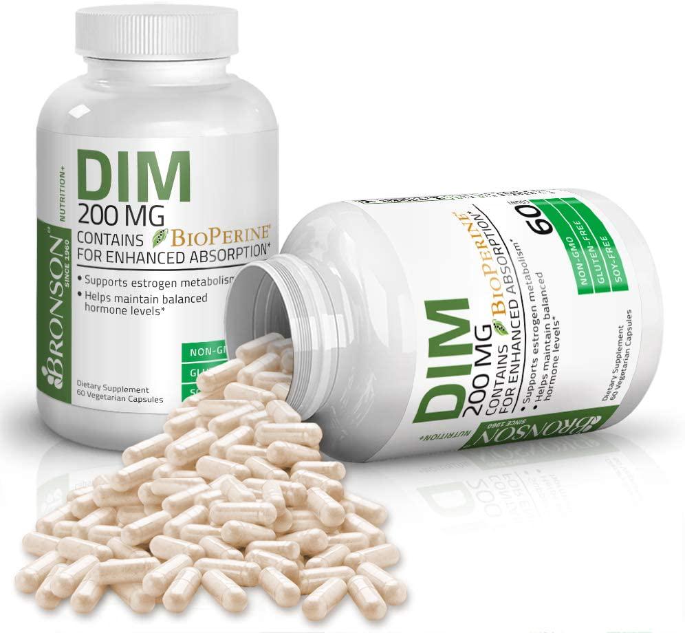 Bronson DIM 200 mg with BioPerine for Enhanced Absorption - Diindolymethane - Estrogen Metabolism and Maintains Balanced Hormone Levels, 60 Vegetarian Capsules