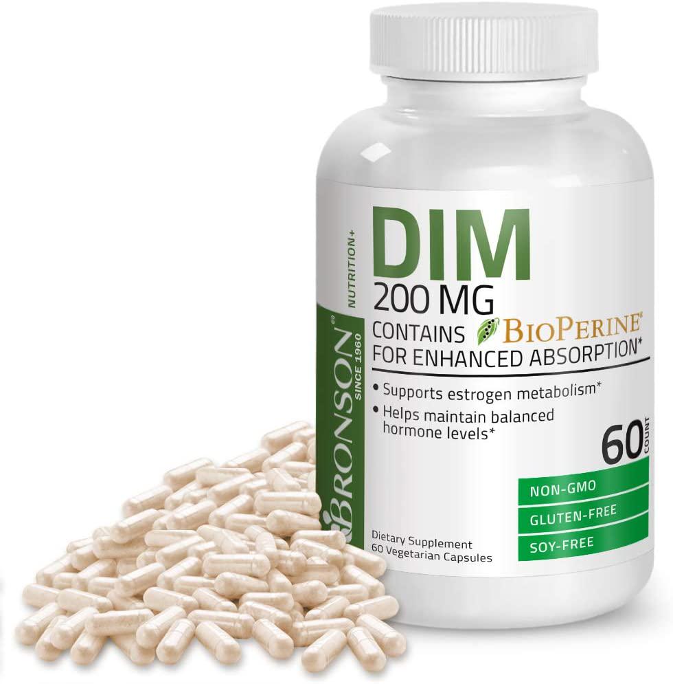 Bronson DIM 200 mg with BioPerine for Enhanced Absorption - Diindolymethane - Estrogen Metabolism and Maintains Balanced Hormone Levels, 60 Vegetarian Capsules