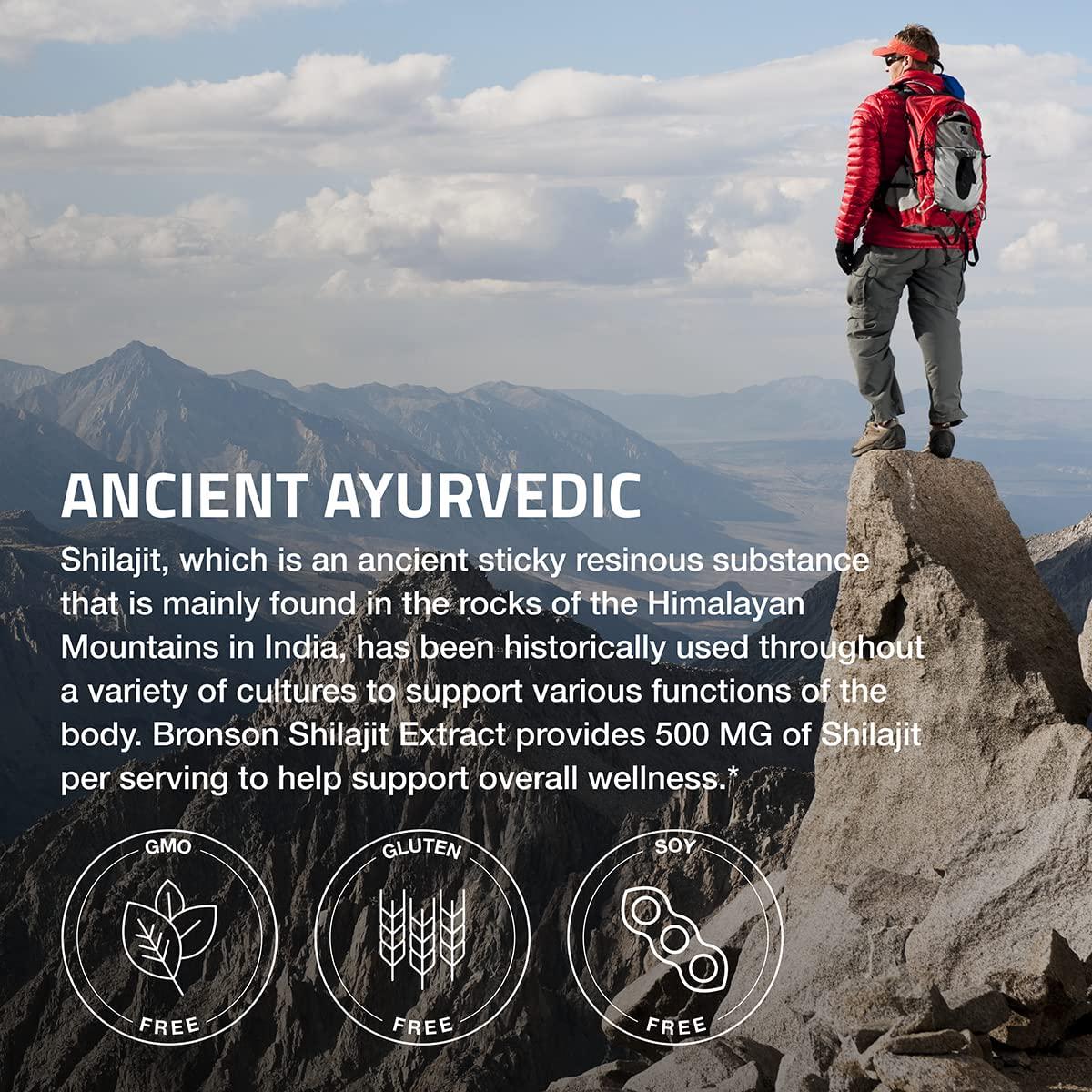 Bronson Shilajit Extract 500 MG Per Serving, Supports Energy Production and Vitality, Standardized to 20% Total Acids, Non-GMO, 120 Vegetarian Capsules