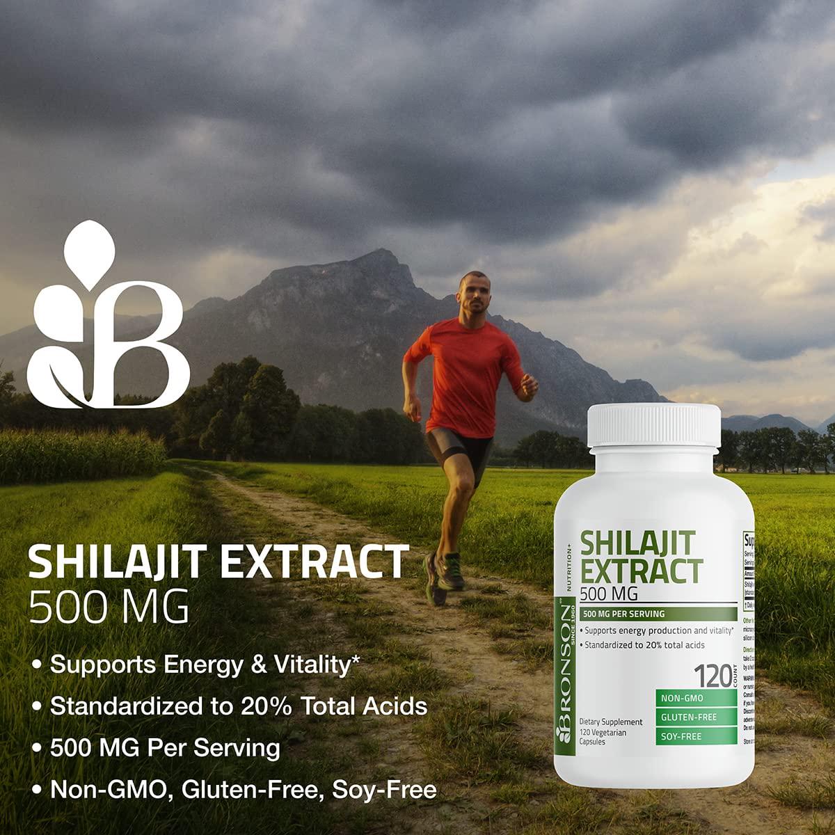 Bronson Shilajit Extract 500 MG Per Serving, Supports Energy Production and Vitality, Standardized to 20% Total Acids, Non-GMO, 120 Vegetarian Capsules