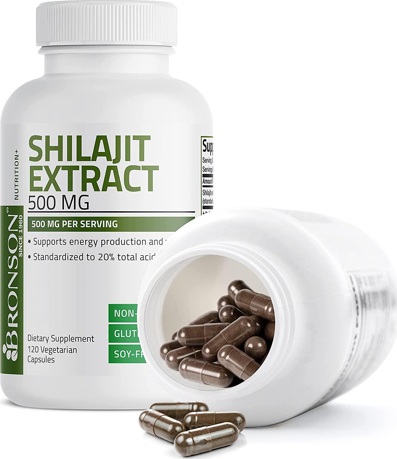 Bronson Shilajit Extract 500 MG Per Serving, Supports Energy Production and Vitality, Standardized to 20% Total Acids, Non-GMO, 120 Vegetarian Capsules