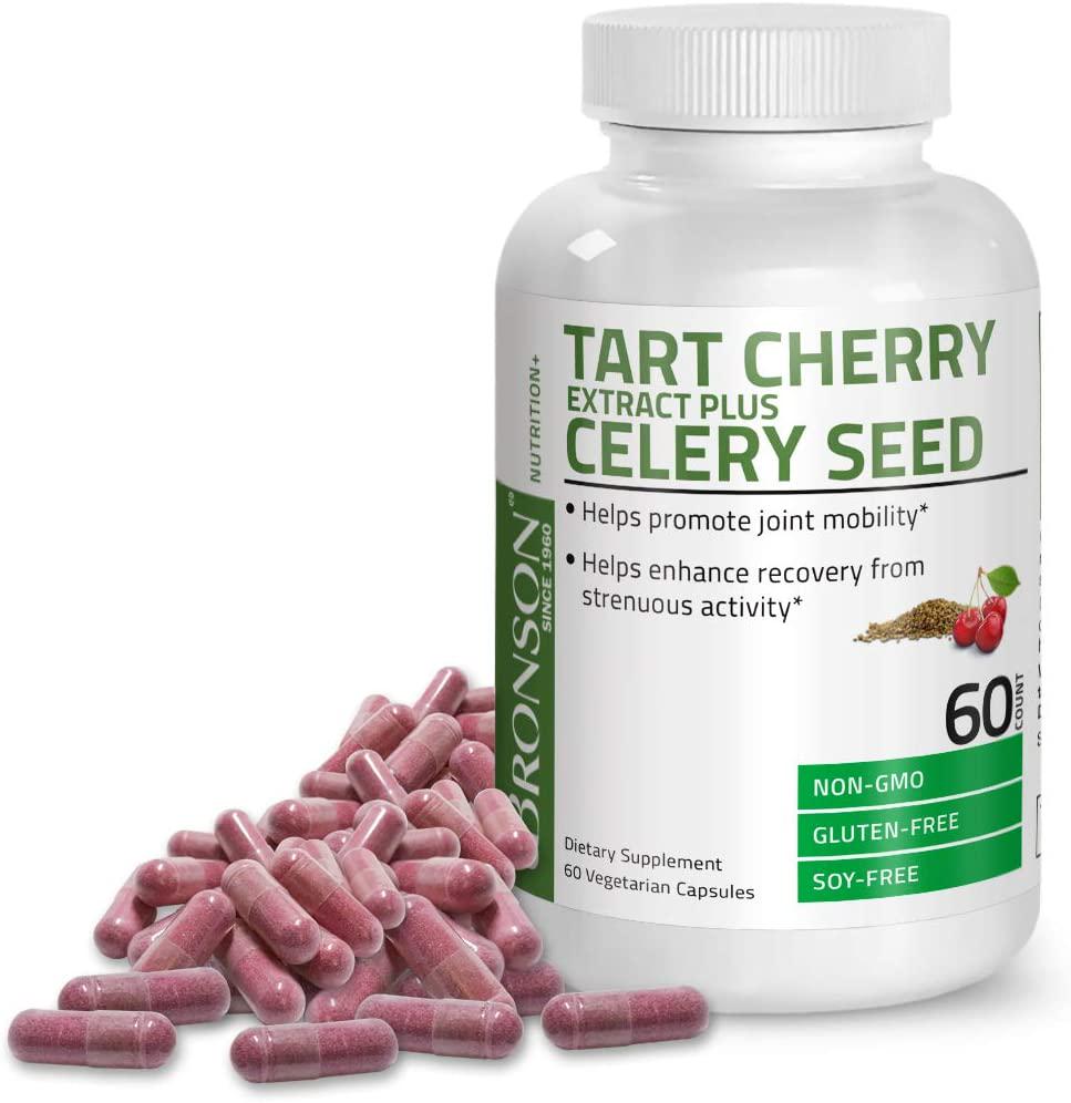 Bronson Tart Cherry Extract + Celery Seed Capsules - Powerful Uric Acid Cleanse, Joint Mobility Support and Muscle Recovery Supplement - GMO Free, Gluten Free and Soy Free Formula - 60 Vegetarian Capsules