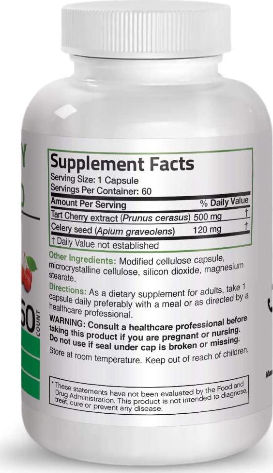 Bronson Tart Cherry Extract + Celery Seed Capsules - Powerful Uric Acid Cleanse, Joint Mobility Support and Muscle Recovery Supplement - GMO Free, Gluten Free and Soy Free Formula - 60 Vegetarian Capsules