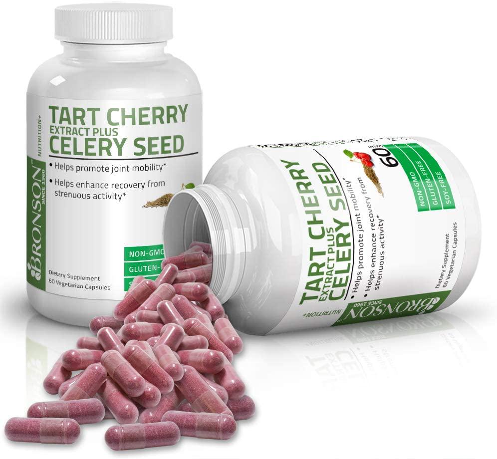 Bronson Tart Cherry Extract + Celery Seed Capsules - Powerful Uric Acid Cleanse, Joint Mobility Support and Muscle Recovery Supplement - GMO Free, Gluten Free and Soy Free Formula - 60 Vegetarian Capsules
