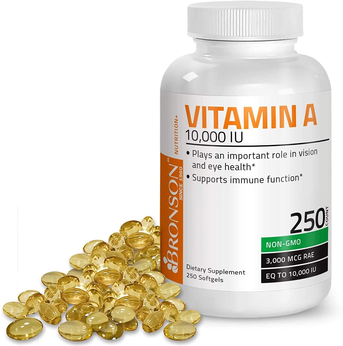 Bronson Vitamin A 10,000 IU Premium Non-GMO Formula Supports Healthy Vision and Immune System and Healthy Growth and Reproduction, 250 Softgels