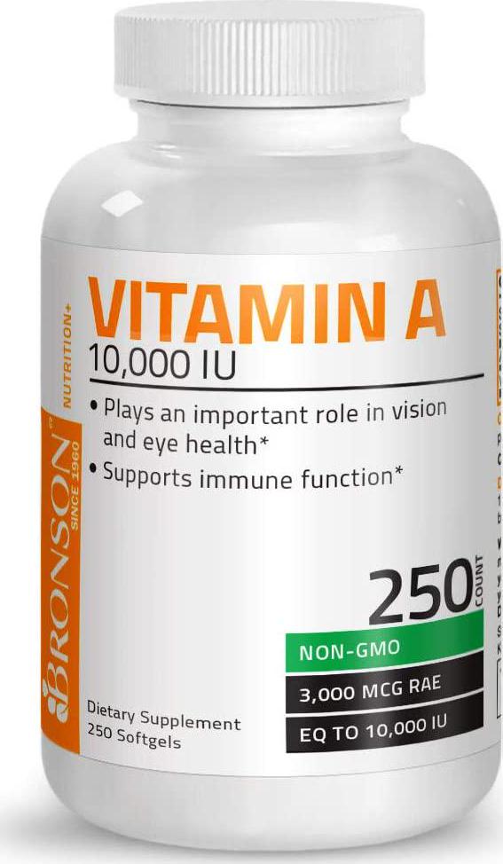 Bronson Vitamin A 10,000 IU Premium Non-GMO Formula Supports Healthy Vision and Immune System and Healthy Growth and Reproduction, 250 Softgels