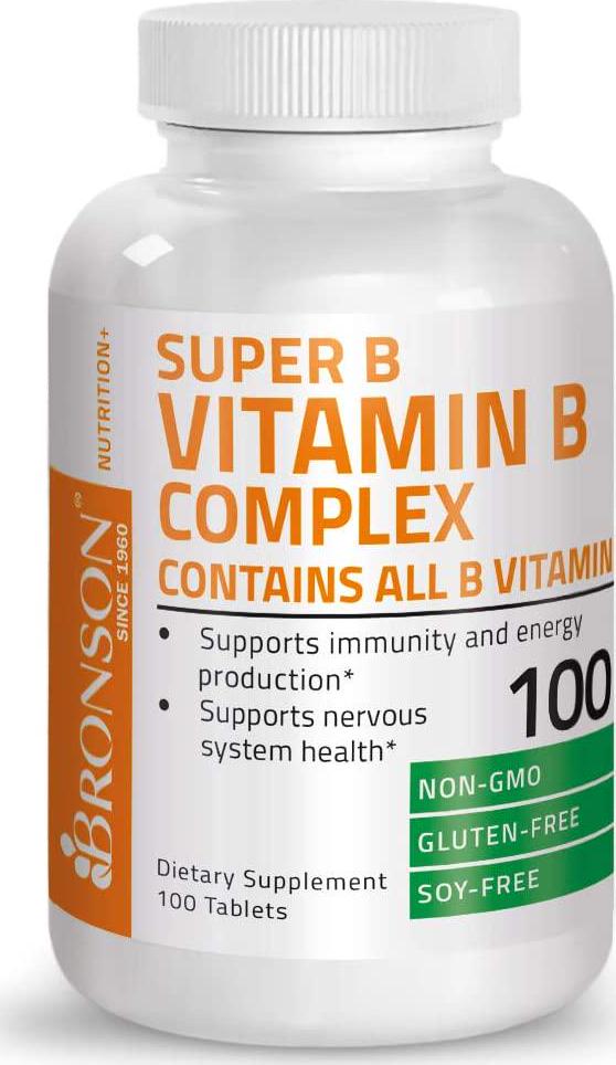 Bronson Vitamin B Complex (Vitamin B1, B2, B3, B6, B9 - Folic Acid, B12), 100 Tablets