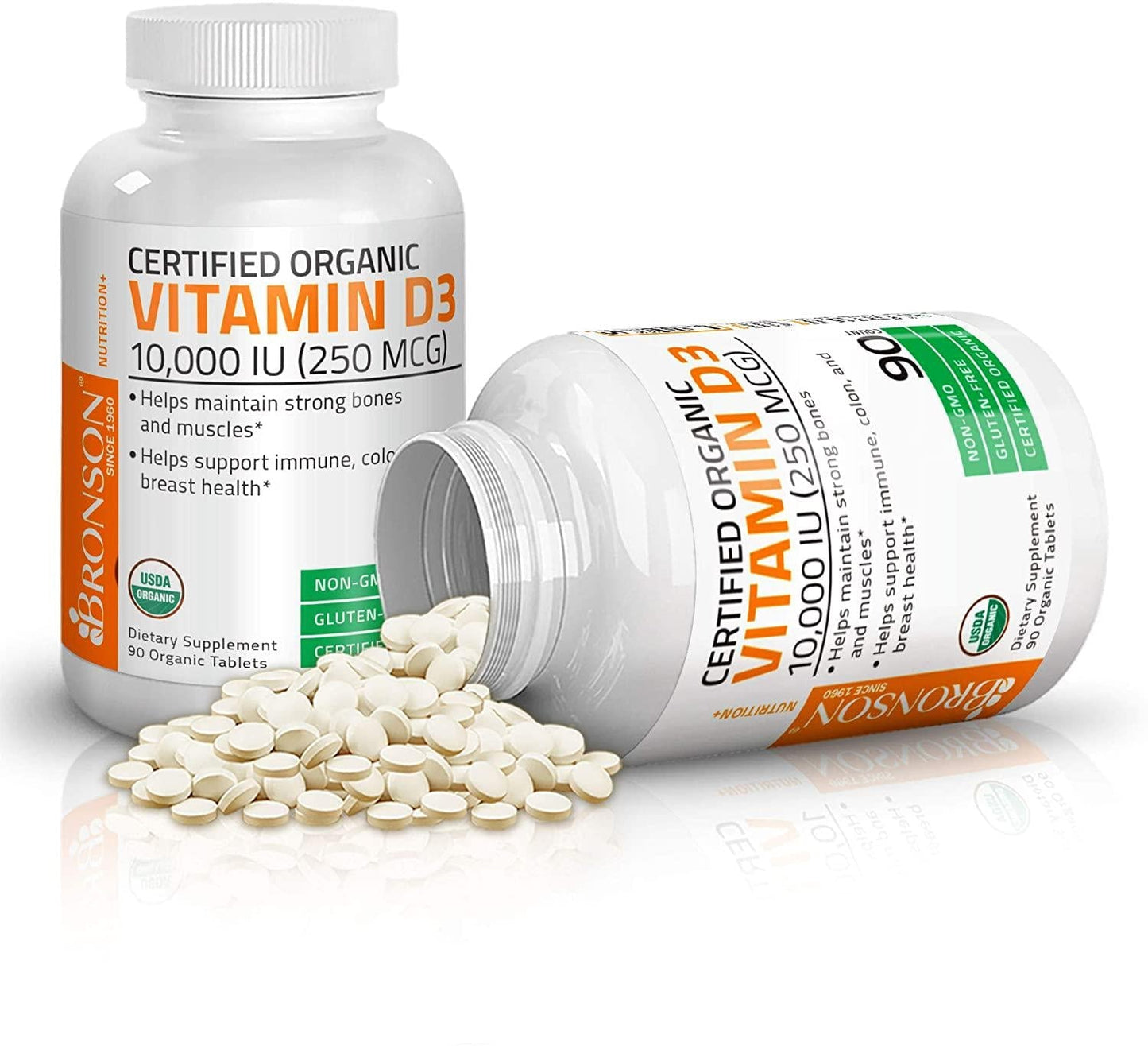 Bronson Vitamin D3 10,000 IU for Immune Support, Healthy Muscle Function and Bone Health, High Potency Organic Non-GMO Vitamin D Supplement, 90 Tablets