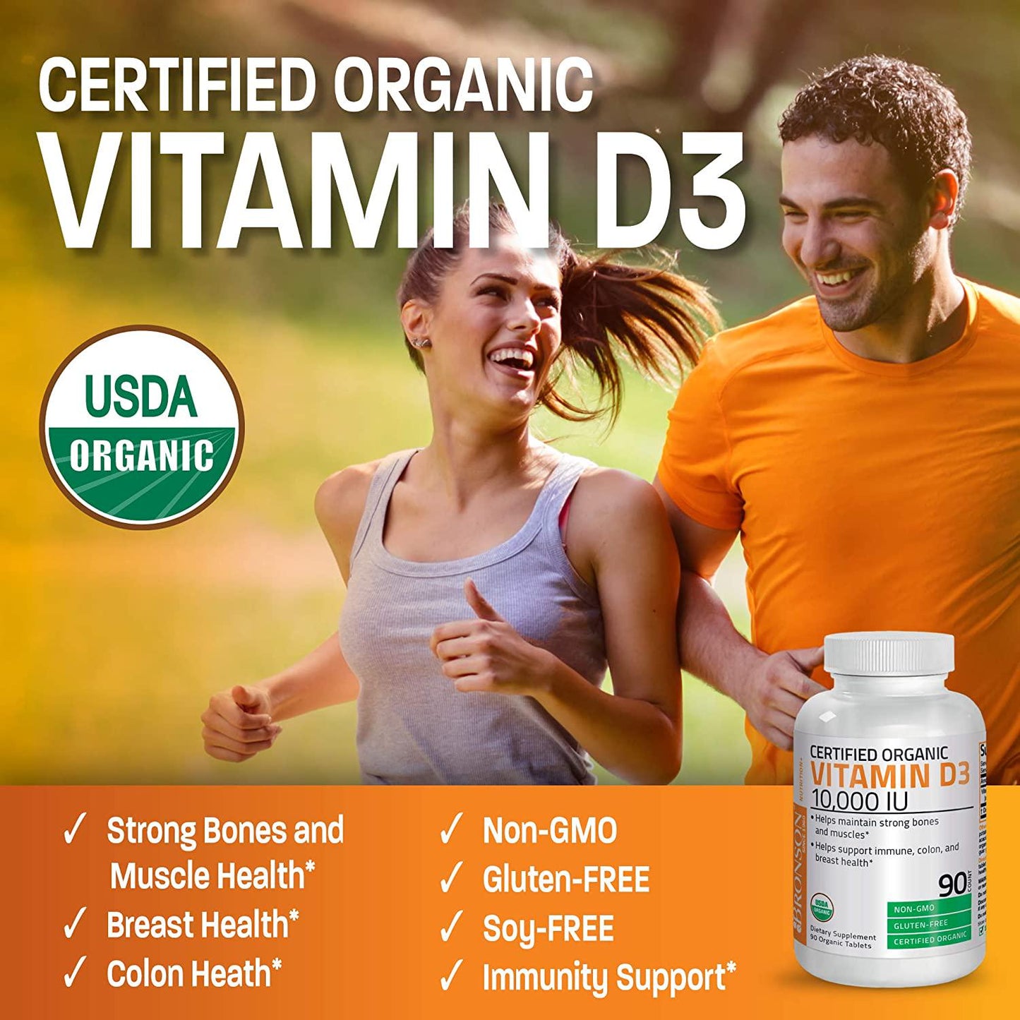 Bronson Vitamin D3 10,000 IU for Immune Support, Healthy Muscle Function and Bone Health, High Potency Organic Non-GMO Vitamin D Supplement, 90 Tablets